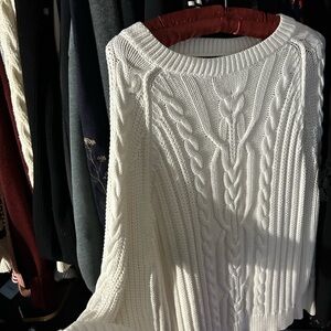 Elegant White Cable Knit Sweater